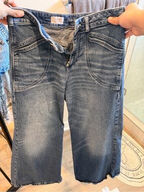 Pilcro Women’s Washed Blue Wide-Leg Jeans